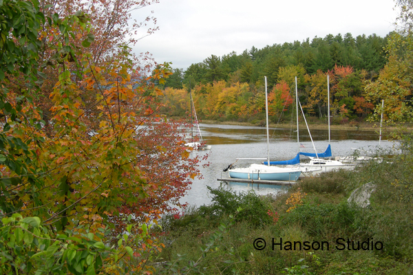 Squam Lake, NH - Lake with Boats - Fall
